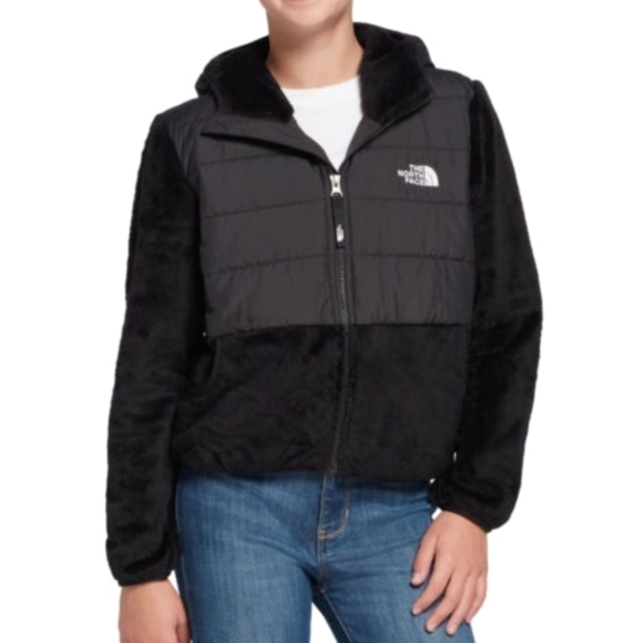 The North Face Black Sherpa Mashup Hoodie Full Zip Jacket Girls Large 14/16 - Picture 1 of 16